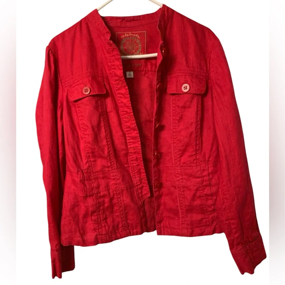 Coldwater Creek size 14 100% Linen red jacket - Picture 1 of 8